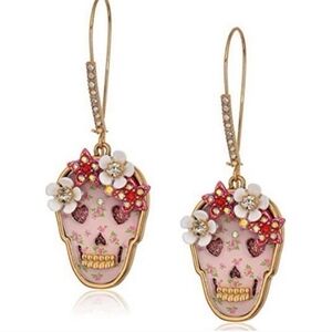 Betsey Johnson Skull Dangle Earrings, Pink